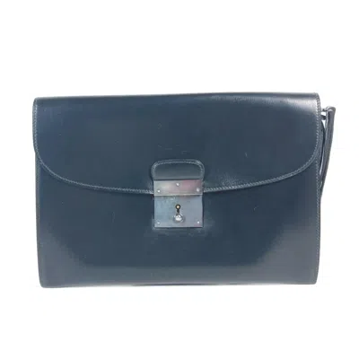Pre-owned Hermes Black Box Calf Leather Clutch Bag Pouch ()