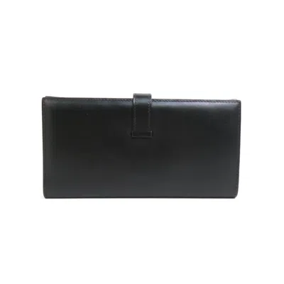 Pre-owned Hermes Black Box Calf Leather Long Wallet (bi-fold) ()