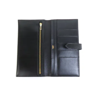 Pre-owned Hermes Black Box Calf Leather Long Wallet (bi-fold) ()