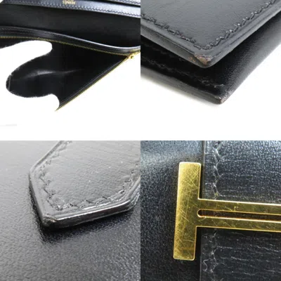 Pre-owned Hermes Black Box Calf Leather Long Wallet (bi-fold) ()