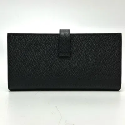Pre-owned Hermes Black Epsom Leather Long Wallet (bi-fold) ()