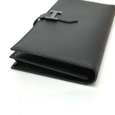 Pre-owned Hermes Black Epsom Leather Long Wallet (bi-fold) ()