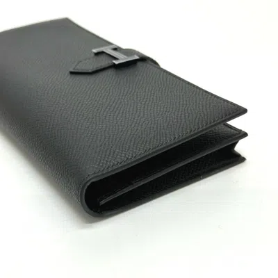 Pre-owned Hermes Black Epsom Leather Long Wallet (bi-fold) ()