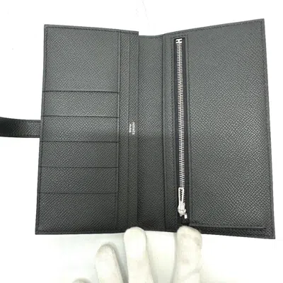 Pre-owned Hermes Black Epsom Leather Long Wallet (bi-fold) ()