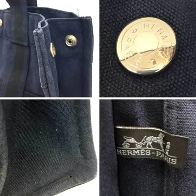 Pre-owned Hermes Black Navy Canvas Tote Bag () In Black, Navy