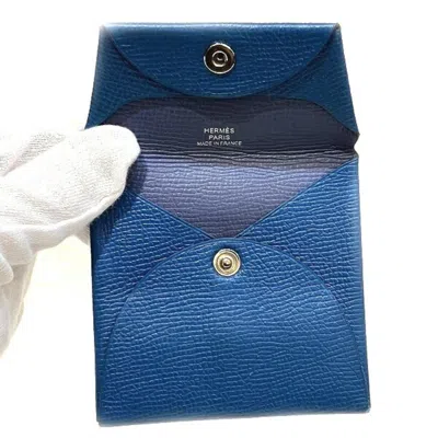 Pre-owned Hermes Bleu Saphir Leather Coin Purse/coin Case ()