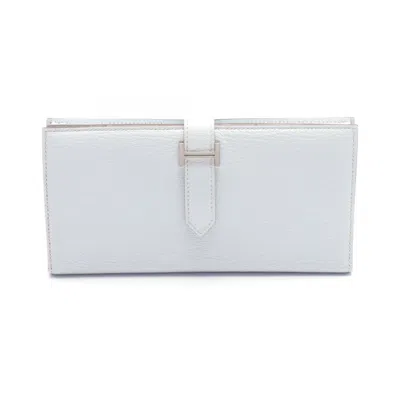 Pre-owned Hermes Blue Chevre Leather Long Wallet (bi-fold) ()