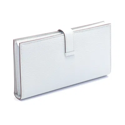 Pre-owned Hermes Blue Chevre Leather Long Wallet (bi-fold) ()