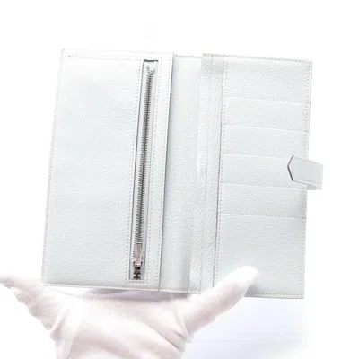 Pre-owned Hermes Blue Chevre Leather Long Wallet (bi-fold) ()