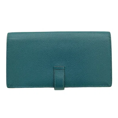 Pre-owned Hermes Blue Epsom Leather Long Wallet (bi-fold) ()