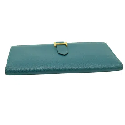 Pre-owned Hermes Blue Epsom Leather Long Wallet (bi-fold) ()