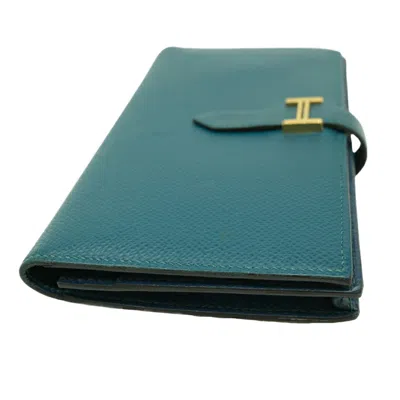 Pre-owned Hermes Blue Epsom Leather Long Wallet (bi-fold) ()