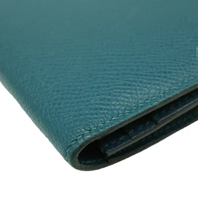 Pre-owned Hermes Blue Epsom Leather Long Wallet (bi-fold) ()