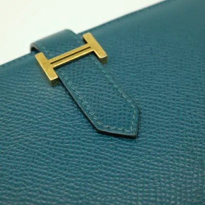 Pre-owned Hermes Blue Epsom Leather Long Wallet (bi-fold) ()