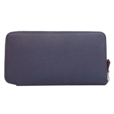 Pre-owned Hermes Blue Indigo Epsom Leather Long Wallet (bi-fold) ()