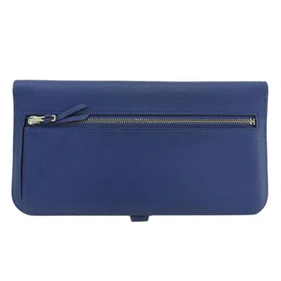 Pre-owned Hermes Blue Leather Long Wallet (bi-fold) ()
