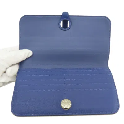 Pre-owned Hermes Blue Leather Long Wallet (bi-fold) ()