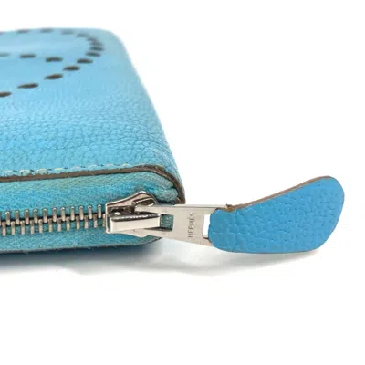 Pre-owned Hermes Blue Leather Long Wallet (bi-fold) ()