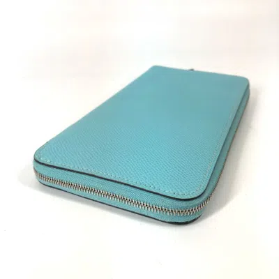 Pre-owned Hermes Blue Leather Long Wallet (bi-fold) ()