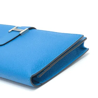 Pre-owned Hermes Blue Leather Long Wallet (bi-fold) ()