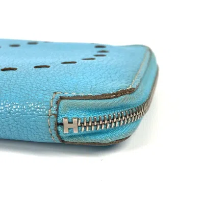 Pre-owned Hermes Blue Leather Long Wallet (bi-fold) ()