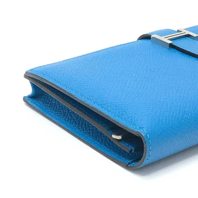 Pre-owned Hermes Blue Leather Long Wallet (bi-fold) ()