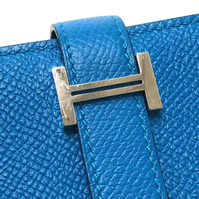 Pre-owned Hermes Blue Leather Long Wallet (bi-fold) ()