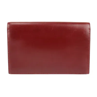 Pre-owned Hermes Bordeaux Rouge H Box Calf Leather Clutch Bag Handbag () In Bordeaux, Rouge H