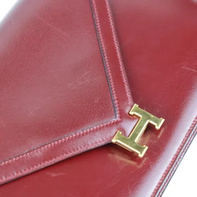 Pre-owned Hermes Bordeaux Rouge H Box Calf Leather Clutch Bag Handbag () In Bordeaux, Rouge H