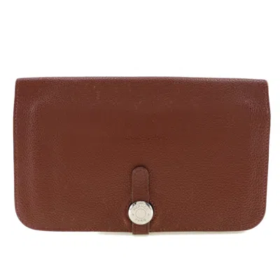 Pre-owned Hermes Bordeaux Taurillon Clemence Leather Coin Purse/coin Case ()
