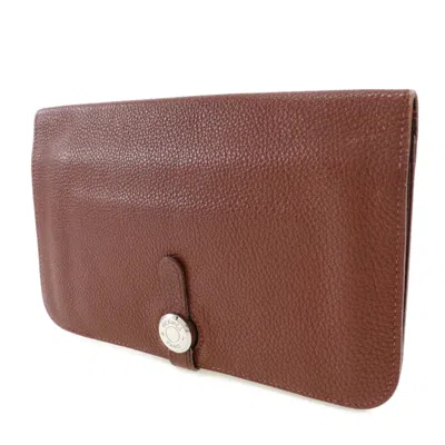 Pre-owned Hermes Bordeaux Taurillon Clemence Leather Coin Purse/coin Case ()