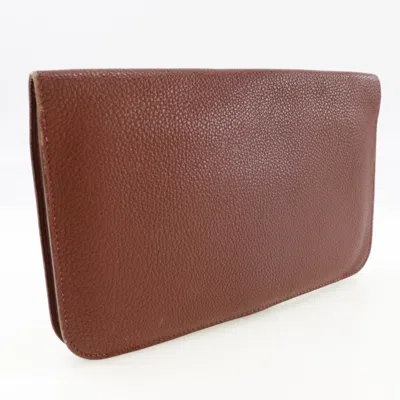 Pre-owned Hermes Bordeaux Taurillon Clemence Leather Coin Purse/coin Case ()