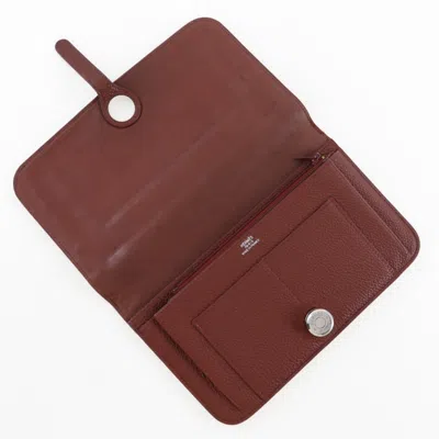 Pre-owned Hermes Bordeaux Taurillon Clemence Leather Coin Purse/coin Case ()