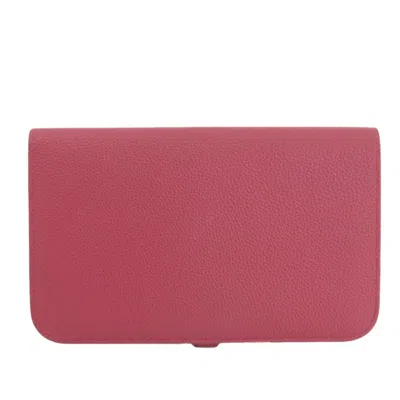 Pre-owned Hermes Bordeaux Togo Leather Long Wallet (bi-fold) ()