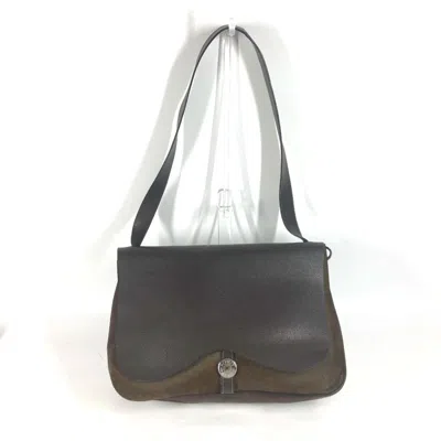 Pre-owned Hermes Brown Canvas Leather Messenger Bag Shoulder Bag ()