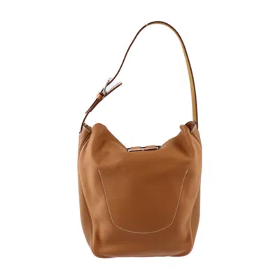 Pre-owned Hermes Brown Gold Taurillon Clemence Leather Swift Leather Handbag Shoulder Bag Tote Bag () In Brown, Gold