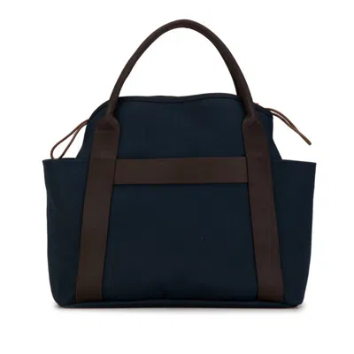 Pre-owned Hermes Brown Navy Canvas Leather Handbag Shoulder Bag Tote Bag () In Brown, Navy