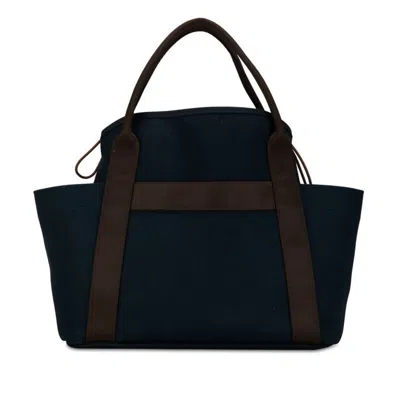 Pre-owned Hermes Brown Navy Canvas Shoulder Bag Tote Bag () In Brown, Navy