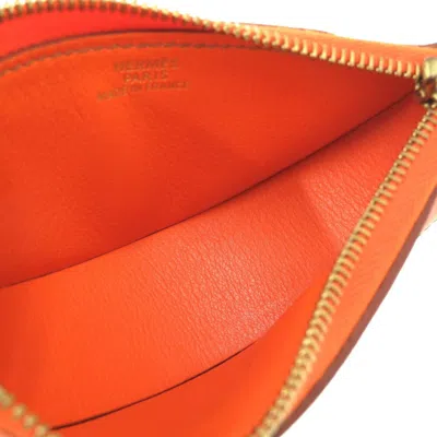 Pre-owned Hermes Brown Orange Leather Coin Purse/coin Case () In Brown, Orange