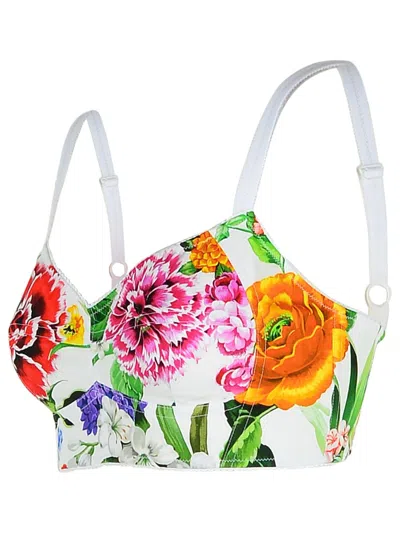 Dolce & Gabbana Multicolor Top With All-over Floral Motif And Adjustable Shoulder Straps In Cotton Blend Woman