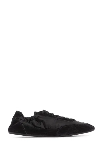 Prada Women Navy Blue Re-nylon And Suede Collapse Sneakers In Black