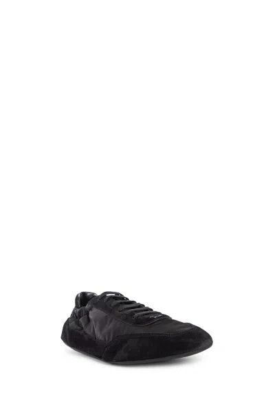 Prada Women Navy Blue Re-nylon And Suede Collapse Sneakers In Black