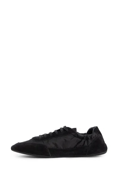 Prada Women Navy Blue Re-nylon And Suede Collapse Sneakers In Black