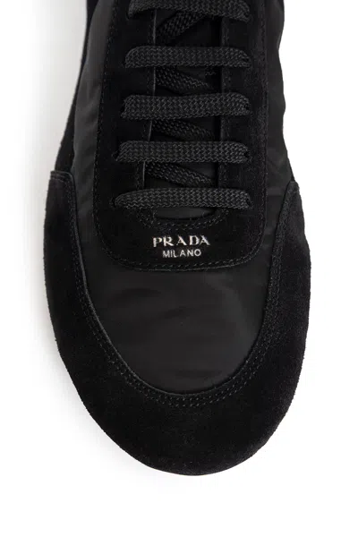 Prada Women Navy Blue Re-nylon And Suede Collapse Sneakers In Black