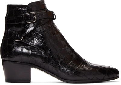 Saint Laurent Black Croc-embossed Blake Boots