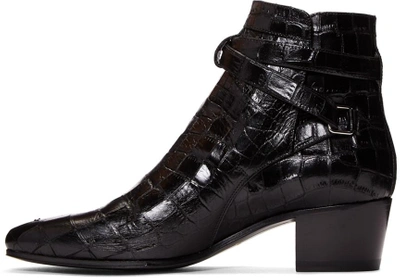 Shop Saint Laurent Black Croc-embossed Blake Boots