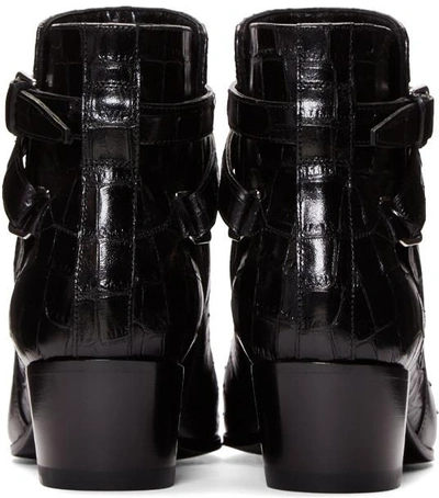 Shop Saint Laurent Black Croc-embossed Blake Boots