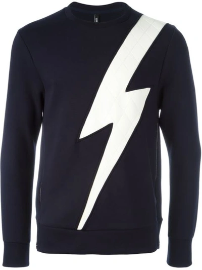 Neil Barrett Bolt Faux Leather & Neoprene Sweatshirt In Black/white