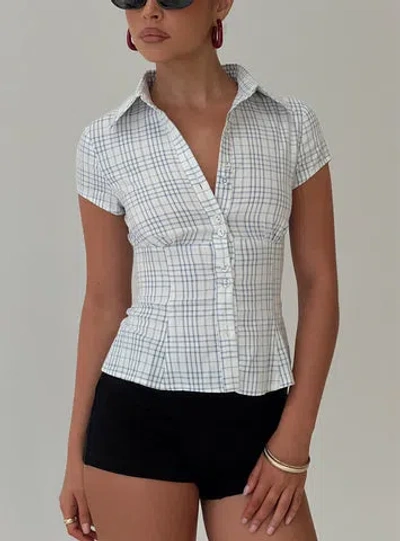 Princess Polly Cottesloe Collared Short Sleeve Blouse In Blue