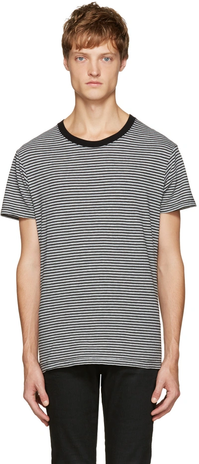 Saint Laurent Punk Rock Short Sleeve T-shirt In Black And Heather Grey Pasadena Striped Cotton Jersey